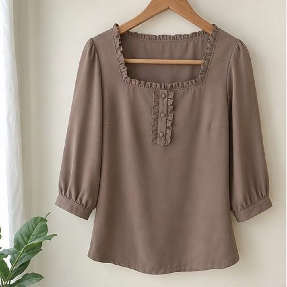 Taupe Tie Neck Blouse